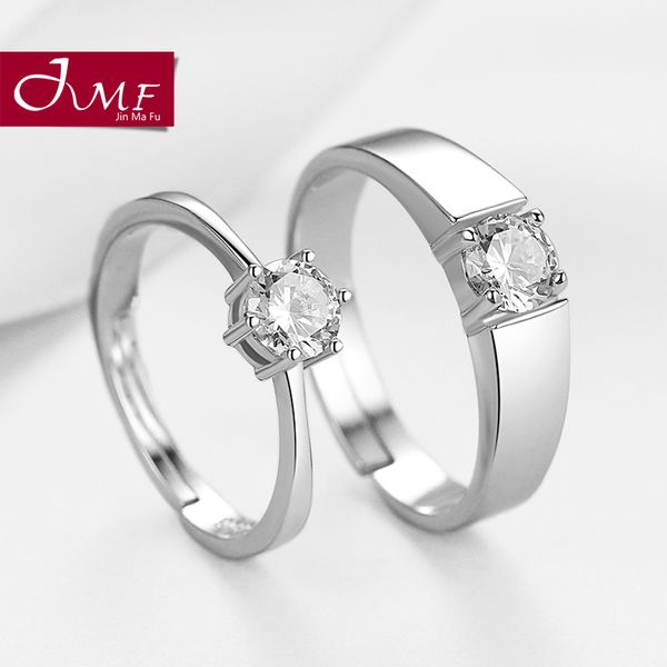 

925 sterling silver inlaid imitation diamond open-end adjustable mens and womens wedding ring couple ring a pair of proposal engagement ring, Slivery;golden
