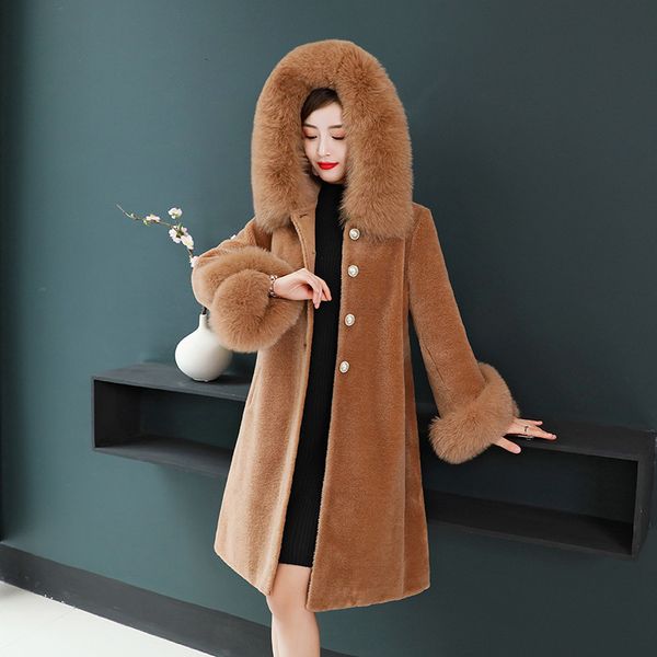 

chenille 2021 female coat new fine fit fox fleece leather noble warm thickening lrg5, Black
