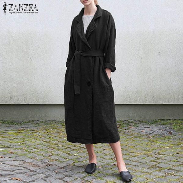 

zanzea 2019 autumn jackets winter elagnt long sleeve cotton outwear women casual solid work office longrench coat vestidos1, Black;brown