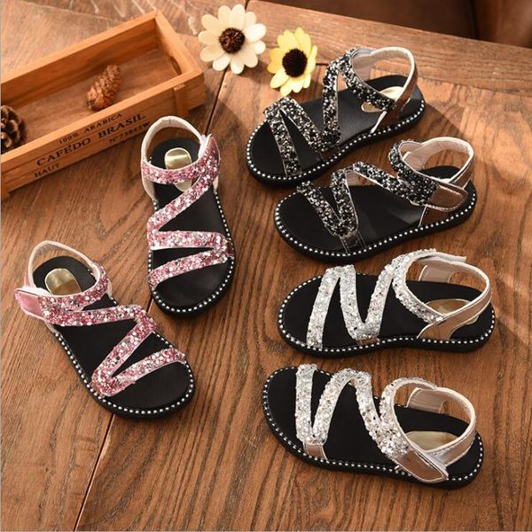 

2020 newgirl glitter sandals summer child princess child red dress girl sandals size 26-36, Black;red