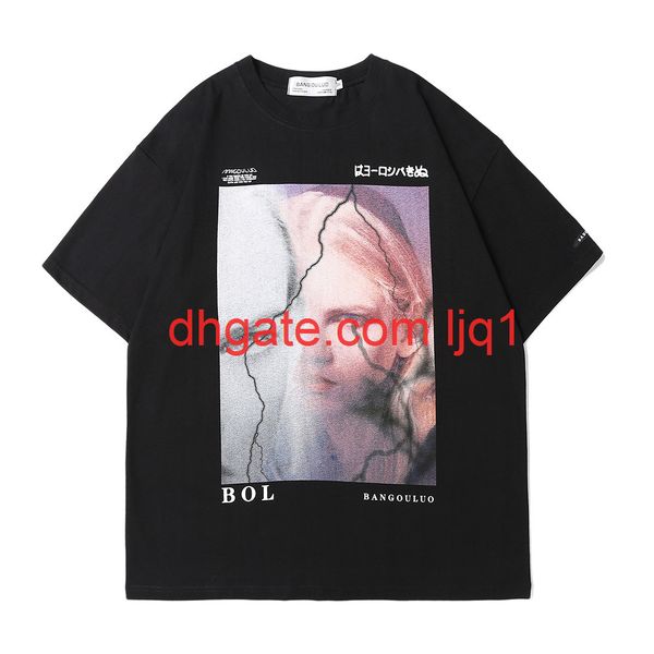 

character print short sleeve t-shirt men's fashion high street round neck half sleeve street trend loose quarter sleeve, White;black