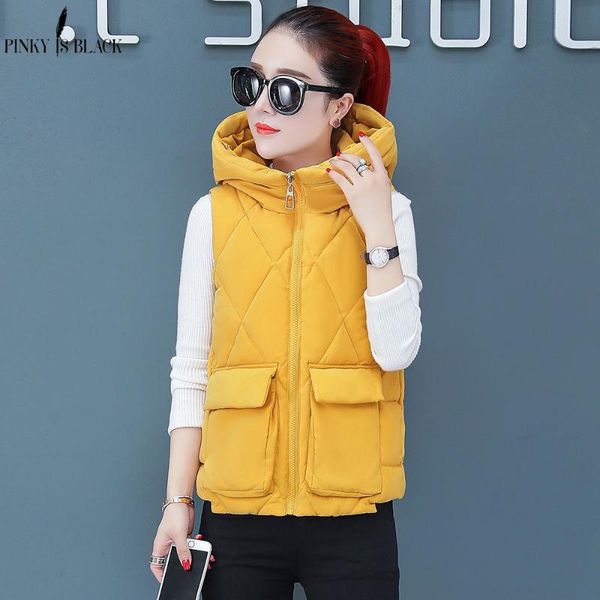

PinkyIsBlack Autumn Winter Vest Women Waistcoat 2020 Female Sleeveless Jacket Hooded Warm Short Vest Outwear Colete Feminino, Black;white