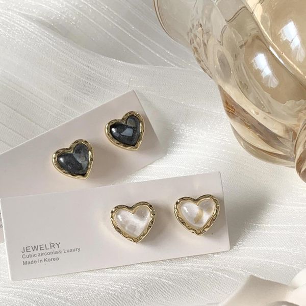 

s1981 fashion jewelry s925 silver post stud earrings cute peach heart earrings, Golden;silver