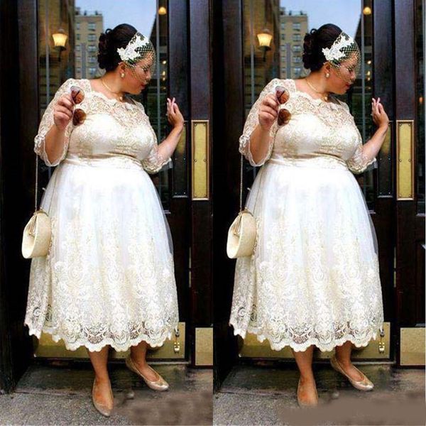 

lace plus size short prom dresses tea length a line evening gowns illusion long sleeves women vestidos custom made, Black