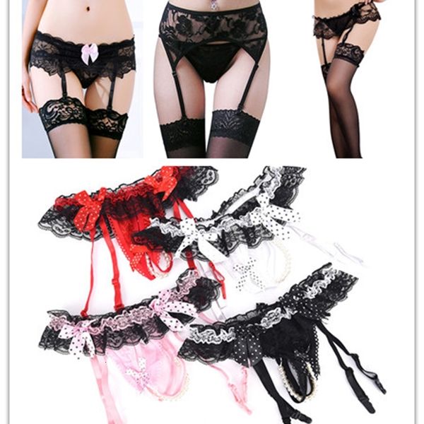 

1pc belt for stocking black lace suspenders women open crotch pearl panties bow lingerie garter mutily styles, Black;white