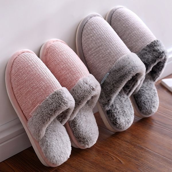

winter woman slippers striped furry plush slippers warm cotton velvet womens slippers ladies indoor designer shoes y201026, Black