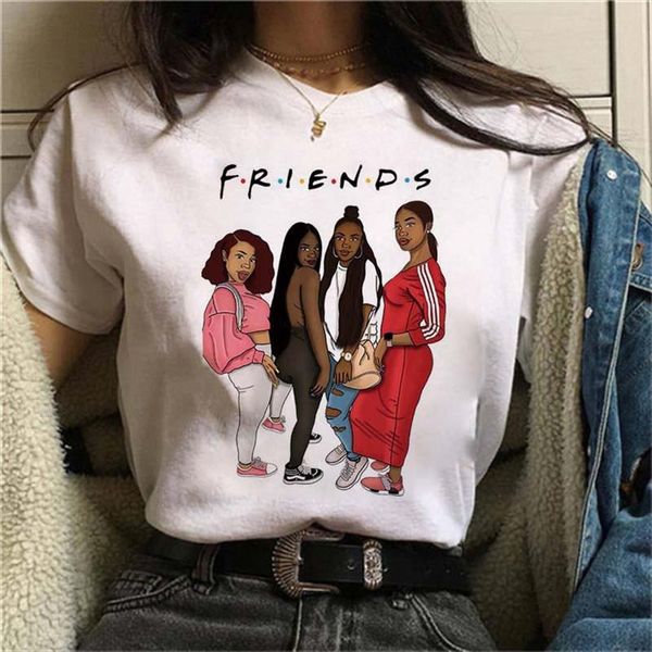 

vogue friends tshirt femme letter print graphic tees women melanin black girl friends tv show t shirt christmas cute tshirt, White