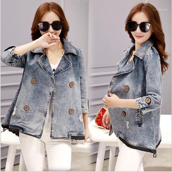 

wholesale- good quality new arrival 2016 autumn vintage women denim jackets light blue casual loose jeans lady outwear s-3xl j10-11, Black;brown