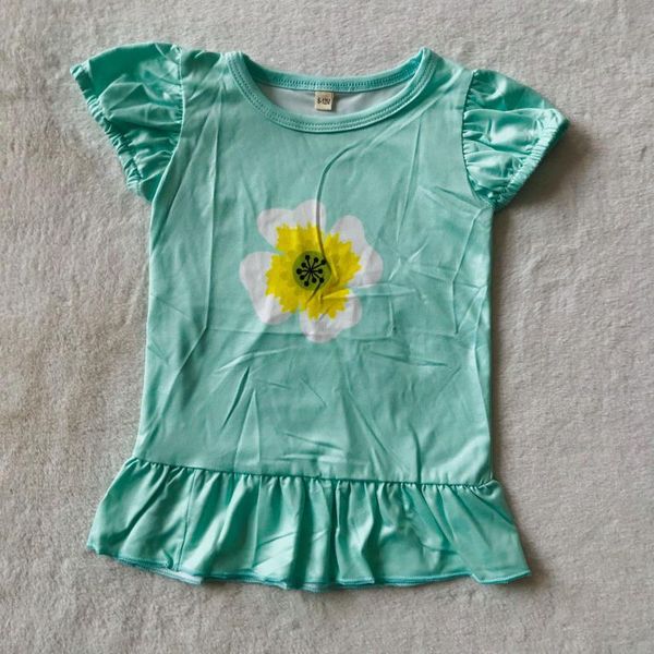 

baby girl clothes yellow flower blue lace shorts sleeve top, White