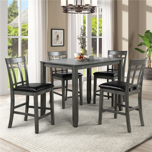 

us stock 5 piece vintage rectangular counter height bar table with 4 chairs wood dining table and chair set for dining room