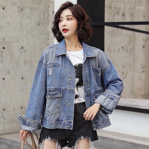 

chaquetas mujer 2019 autumn vintage water washing bf jacket casual jean coat streetwear1, Black;brown