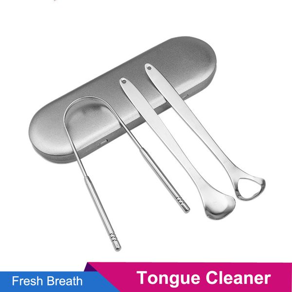 

3 pcs tongue cleaner with travel handy case stainless steel tongue scraper metal brush dental kit oral care dental tool adult