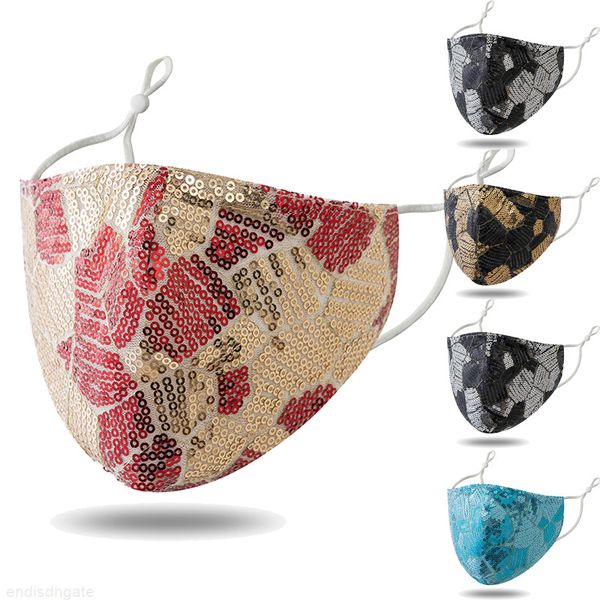 

two-color bling bling sequins fashion face mask dustproof breathable protective cotton mask adjustable reusable masks dhl ing