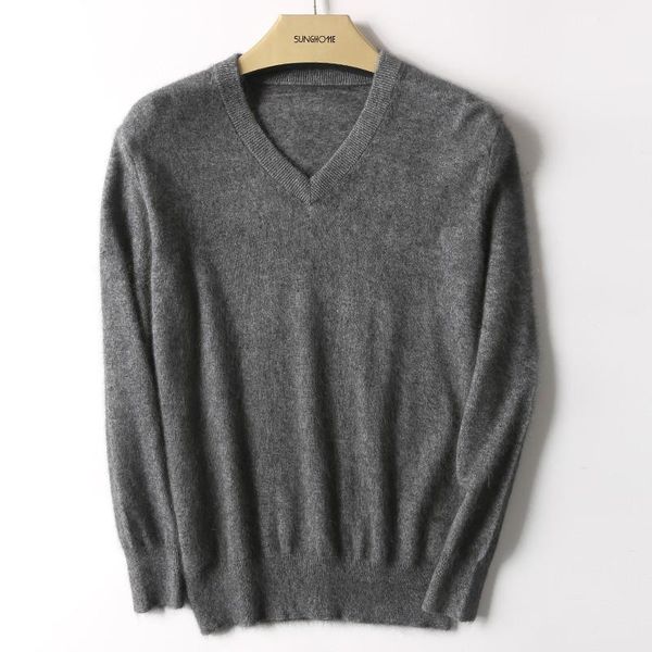 

new fashion mink cashmere sweater pullovers outwear men's v-neck sweaters loose solid fit knitting clothing1, White;black