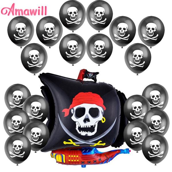 

amawill pirate ship foil helium ballon 20pcs skull latex balloons for pirate kid birthday decoration halloween party supplies 7d sqcwpj