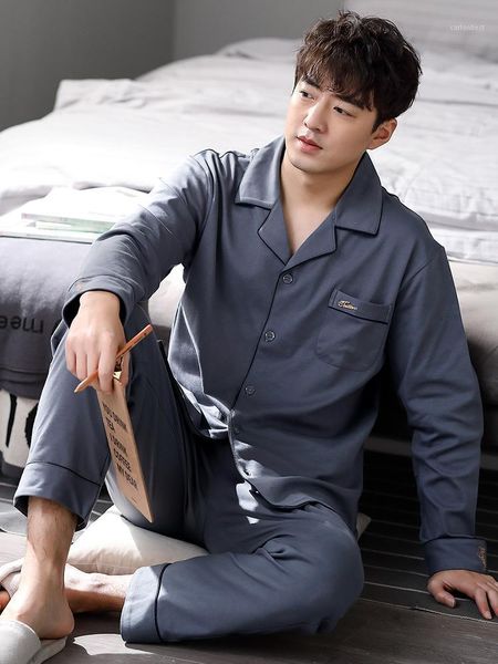

men's sleepwear cotton spring pajamas sets long sleeve solid autumn men warm couple lounge pijama masculino household clothes df50ps1, Black;brown
