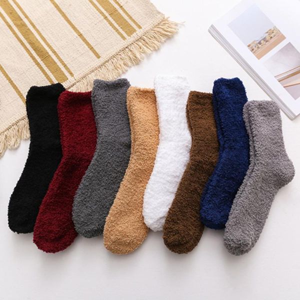 

1 pair winter warm coral velvet men socks elastic soft thick indoor bed floor towel socks male pure colors fashion sleep1, Black