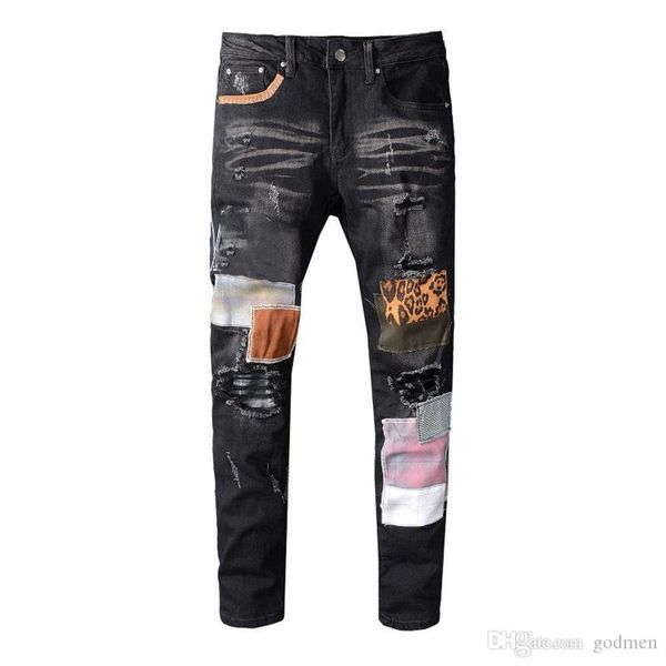 

mens designer true brand hip hop pants stylist jeans distressed ripped biker slim fit motorcycle denim size 28-40 ing, Blue
