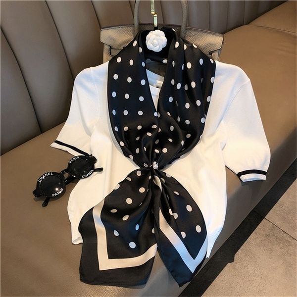 

ladies large size classical soft shawl wrap hijab women erchape bandana foulard kerchief 90x90cm dot printed square silk scarf y201007, Blue;gray