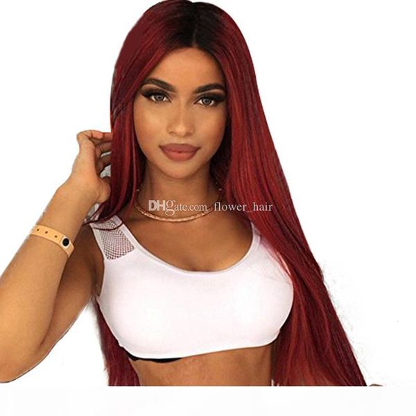 

red color human real hair full lace wig ombre color brazilian straight remy hair full lace wig natural hairline baby hairs, Black;brown