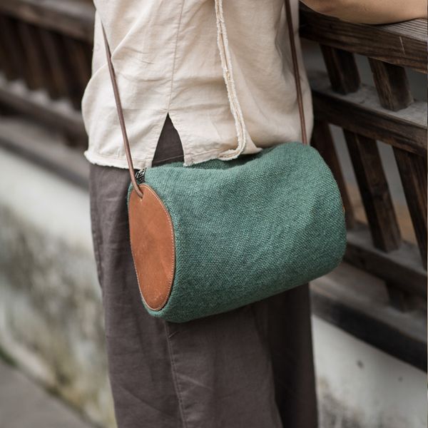 

casual women shopping bag ladies round one shoulder strap bag daily use foldable linen cotton women female messenger