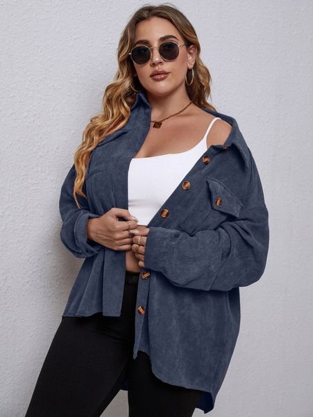 

plus single breasted flap pocket corduroy jacket j5yw#, Black