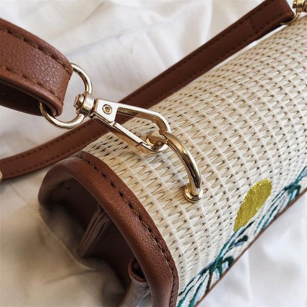 

selling crossbody single shoulder bag straw woven coconut rectangle handbag with strap for women -b5
