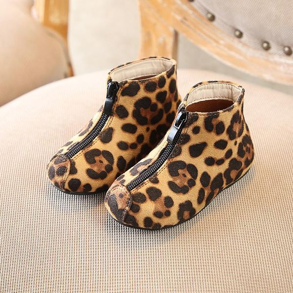 

boots 2021 autumn winter children' casual leopard patterns ankle booots zipper fashion baby girl' soft sole high top, Black;grey