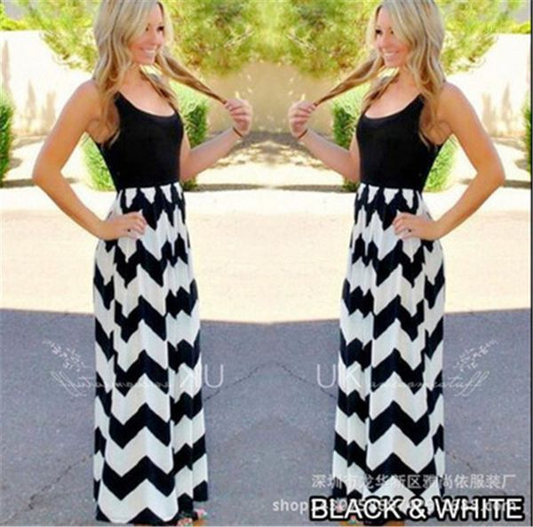 

dress fashion trend big round neck casual slim fit sleeveless long skirt designer female high waist dresses women wave pattern, Black;gray