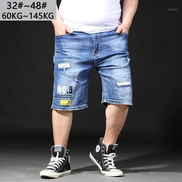 

men clothes 2020 new summer denim cotton shorts stretch casual jeans men's clothing blue black men loose hole large size 46 481