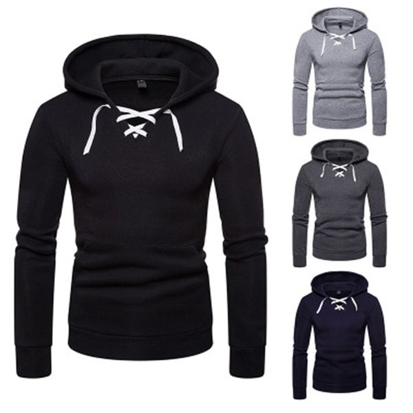 

mens v-neck skinny hoodies clothing fashion trend long sleeve drawstring hooded sweatshirts male spring new casual slim hoodies, Black
