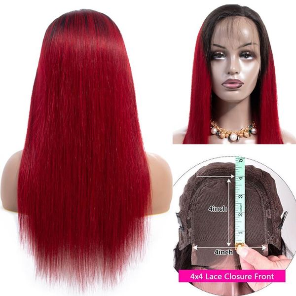 

lace wigs ombre closure human hair 1b/blue/purple/green/red straight peruvian remy 4*4, Black;brown