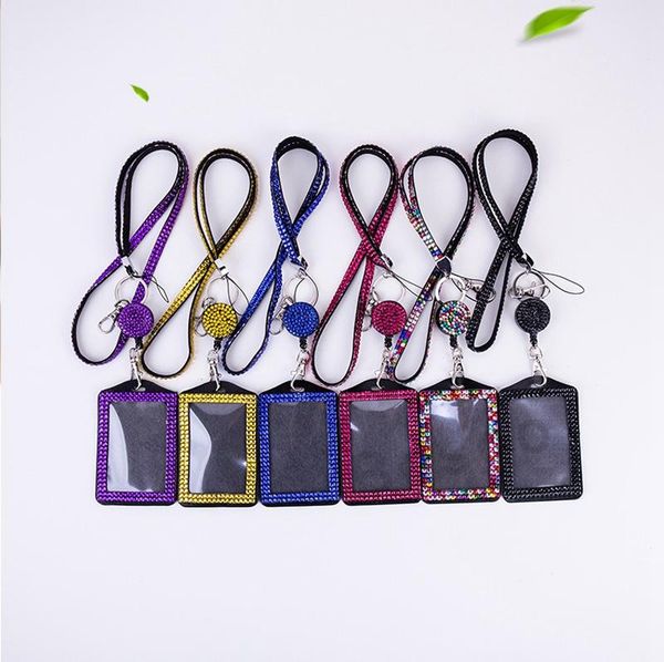 

rhinestone bling lanyard id card holder crystal diamond necklace neck strap with horizontal lined id badge holder and key chain4071632, Silver