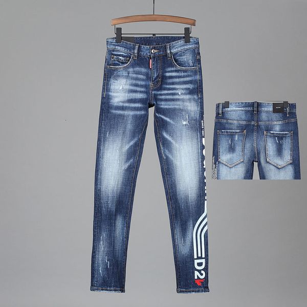 

street fashion men's jeans blue wash stripe printing street fashion slim pants men's fashion pants, Black