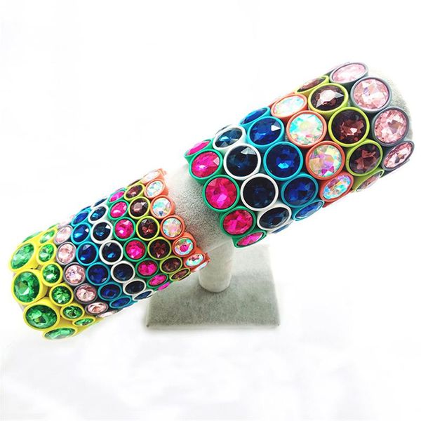 

2020 7 colors bohemian style crystal bracelet spray alloy rhinestones bracelet glass drill elastic ladies jewelry, Black