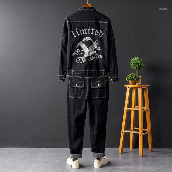 

denim jumpsuits for men overalls jeans long sleeve mens fashion clothing trends street black embroidery pants suit male rompers1, Blue