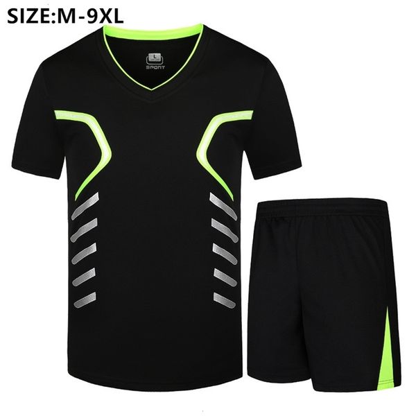 

2020 quick dry men sports suit 2 two piece running shorts summer plus 7xl 8xl 9xl tee shirt male jogger trainning tracksuit, Black;green