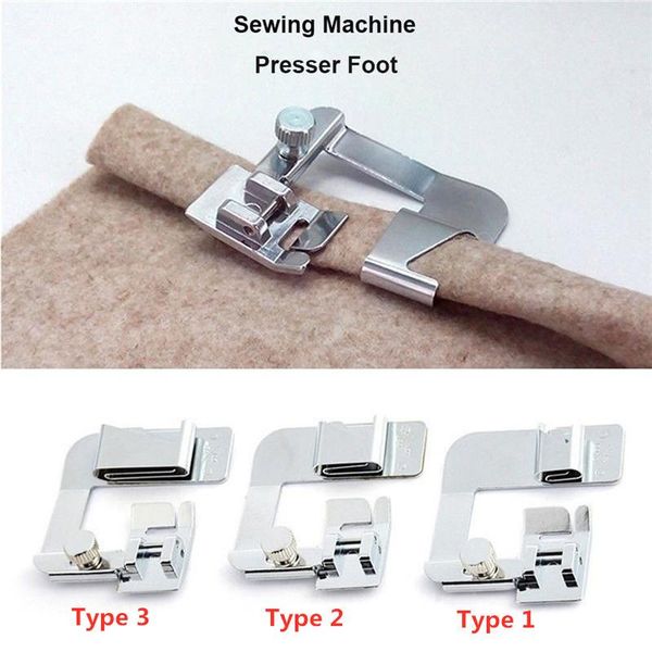 

craft stainless steel crimp tool practical rolled hem feet sewing machine parts presser foot hemming cloth strip sewing tool, Black