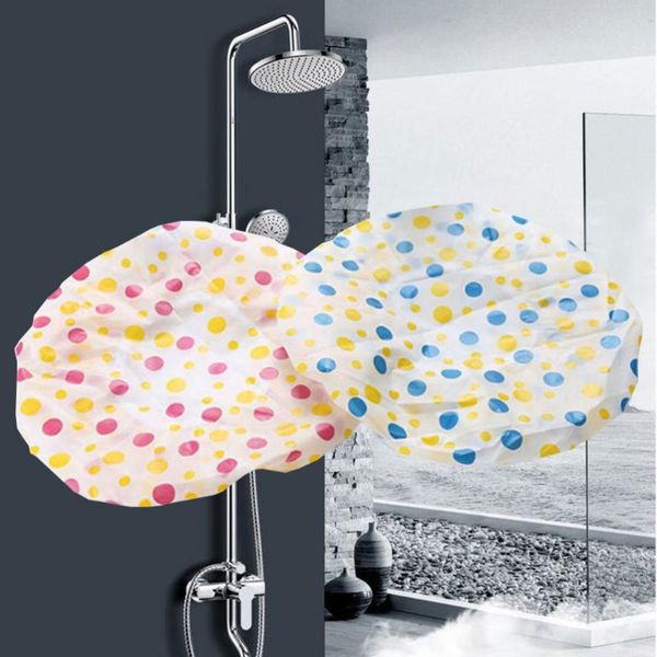 

2pcs shower cap durable practical multifunction waterproof dot pattern bath hat hair cover for bathing bathroom accessories