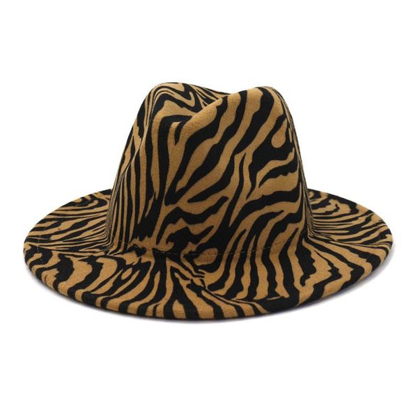 

wide brim hats 2021 sombrero wool winter hat round felt big women spring autumn zebra stripe flat woolen fedora gorras, Blue;gray
