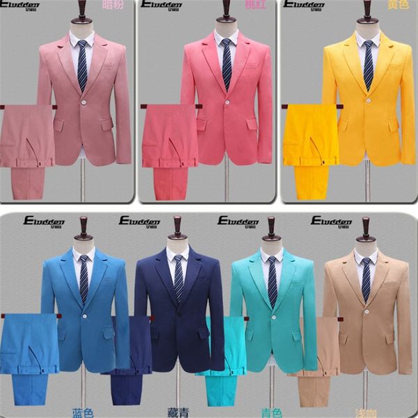 

2020 new seven colors suits men's dresses host stage costumes business work wedding dinner fashion commuter two-pieces suits size m-3xl, White;black