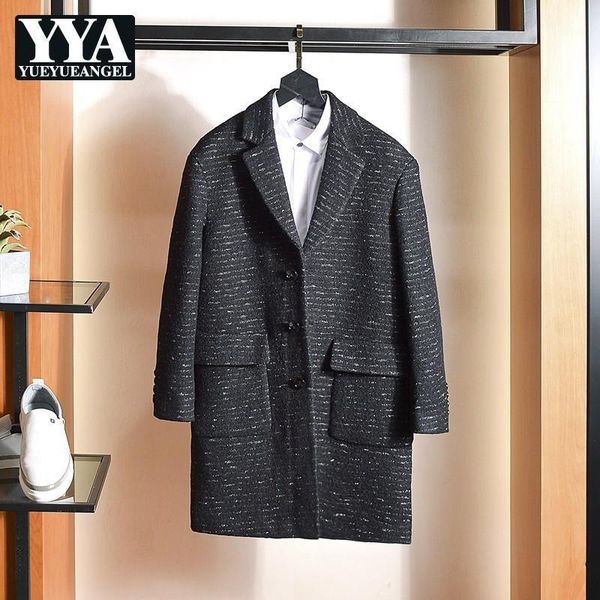 

brand men office wool trench coat autumn winter single breasted medium long jacket england style slim black casual windbreakers1, Tan;black