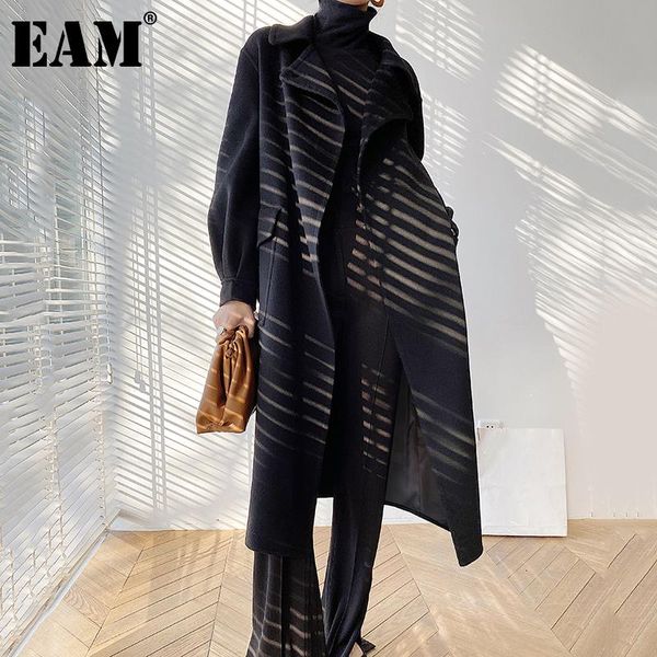 

eam] loose fit black brief big size long woolen coat parkas new long sleeve women fashion tide autumn winter 2020 1dd0423