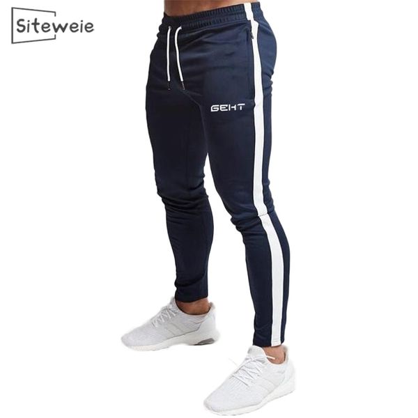 

siteweie sportswear fitness pants men gyms skinny sweatpants 2020 fashion cotton track pant bottom jogger workout trousers lj201221, Black