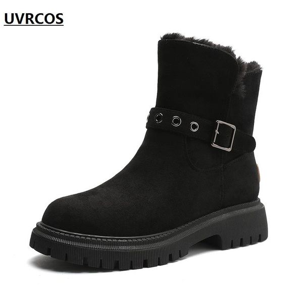

boots winter neckline hair and wool cotton shoes leather, Black