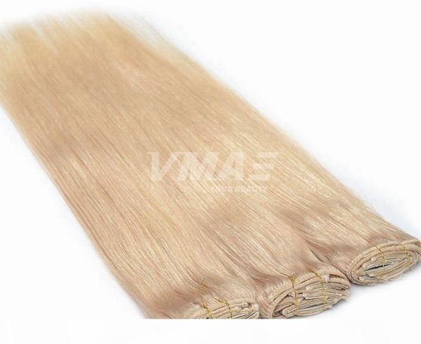

vmae 140g clip in extensions girls hair clips #613 #60 100% brazilian russian human hair natural color blonde clip in extensions, Black;brown