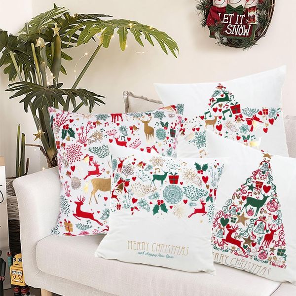 

fengrise 45x45 christmas cushion cover white bronzing pillowcase sofa cushions case cotton linen pillow covers home decor