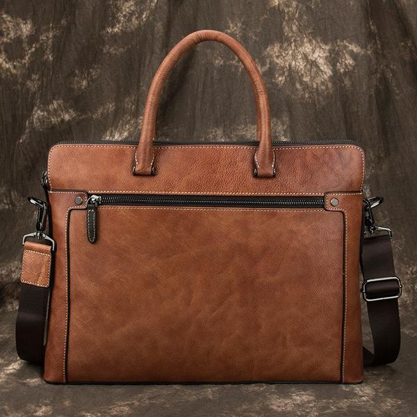 

vintage men genuine leather briefcase lapbusiness bag lapbag high capacity student cowhide shoulder messenger bags