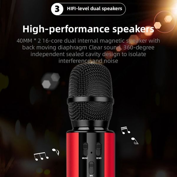 

wireless dual condenser bluetooth karaoke microphone for karaoke/singing/church red