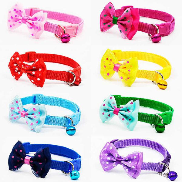

50pc/lot cute pets adjustable polyester dog puppy pet with bowknot and bells necklace collar for dogs cat collars